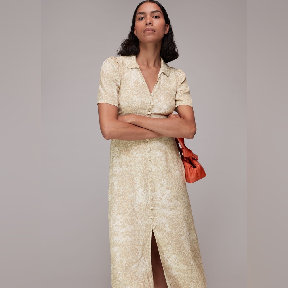 Whistles Rowan Hyena Spot Midi Dress Yellow + White US2/UK6